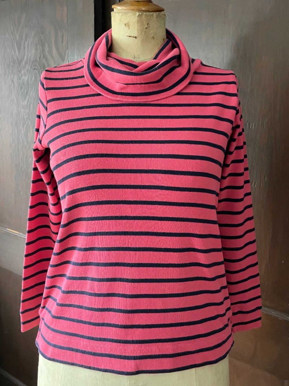 L.L. Bean Cowl Neck Mariner Top - Coral and Navy Stripe - Small